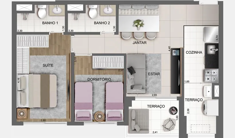 Apartamento à venda com 61m², 2 quartos com vaga - 1