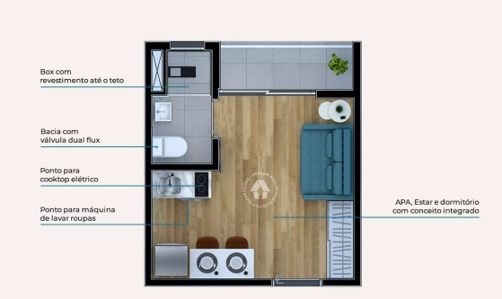 Studio à venda com 18m², 1 quarto sem vaga - 22