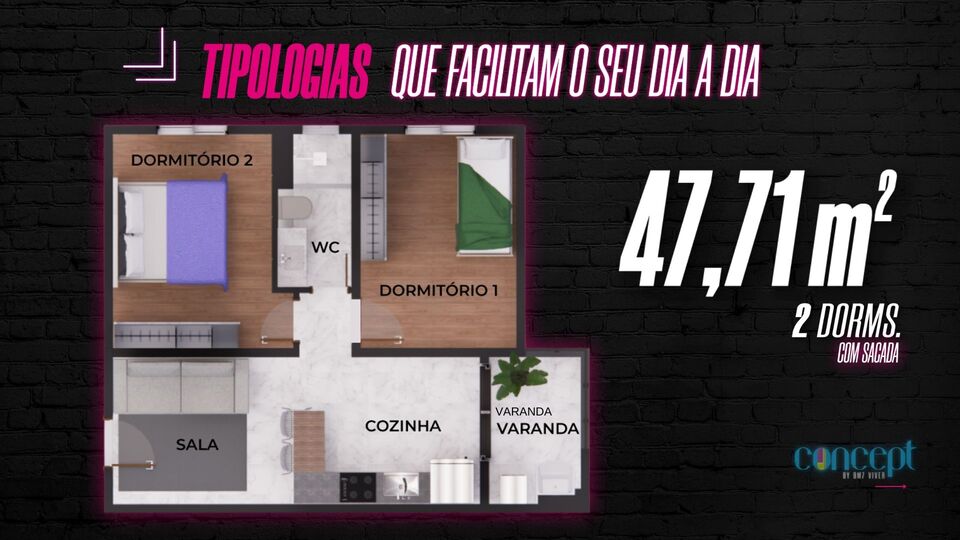 Apartamento à venda com 47m², 2 quartos sem vaga - 9