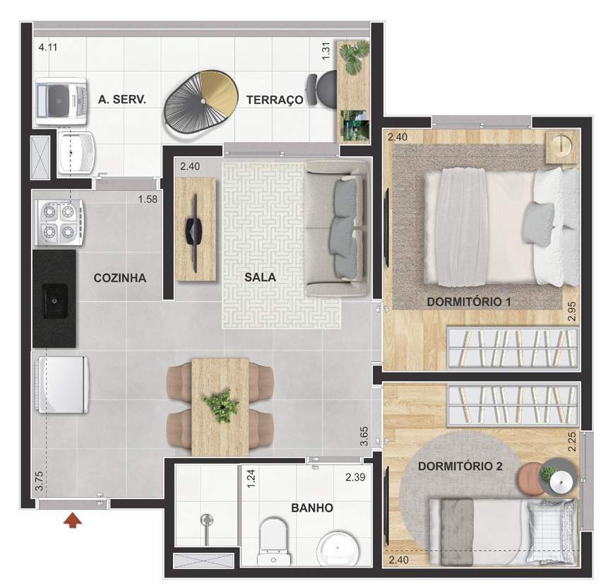 Apartamento à venda com 42m², 2 quartos sem vaga - 24
