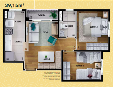 Apartamento à venda com 39m², 2 quartos sem vaga - 19
