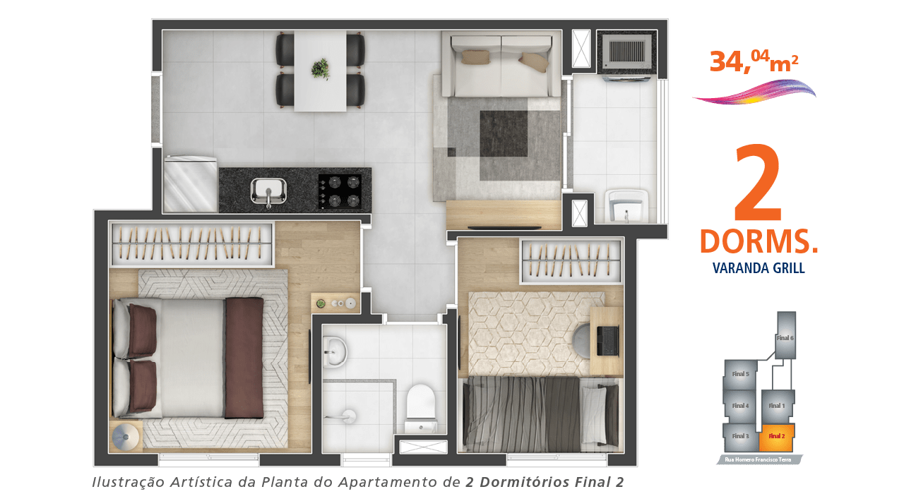 Apartamento à venda com 34m², 2 quartos sem vaga - 23