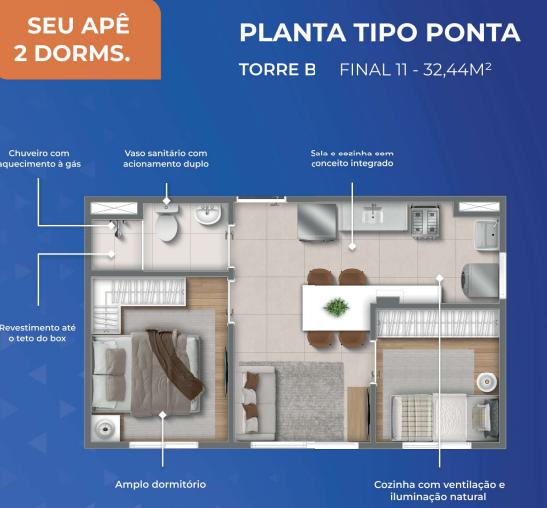 Apartamento à venda com 32m², 2 quartos sem vaga - 23