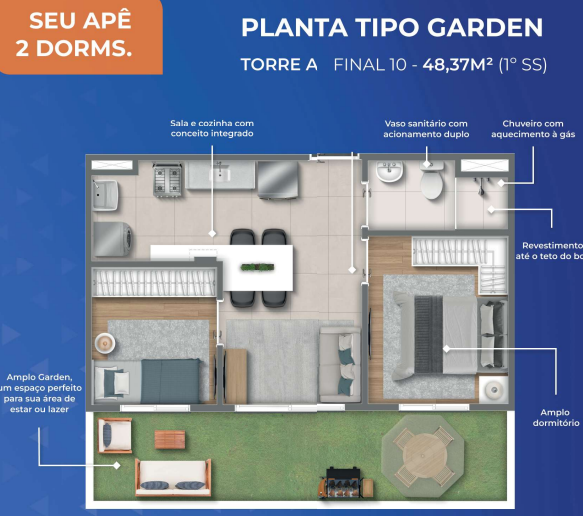 Apartamento à venda com 48m², 2 quartos sem vaga - 22