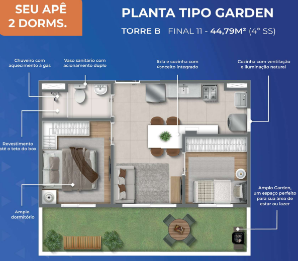 Apartamento à venda com 44m², 2 quartos sem vaga - 22
