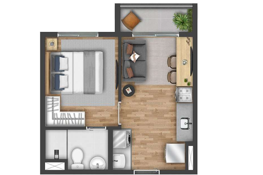 Apartamento à venda com 26m², 1 quarto sem vaga - 15