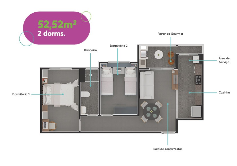 Apartamento à venda com 52m², 2 quartos sem vaga - 24