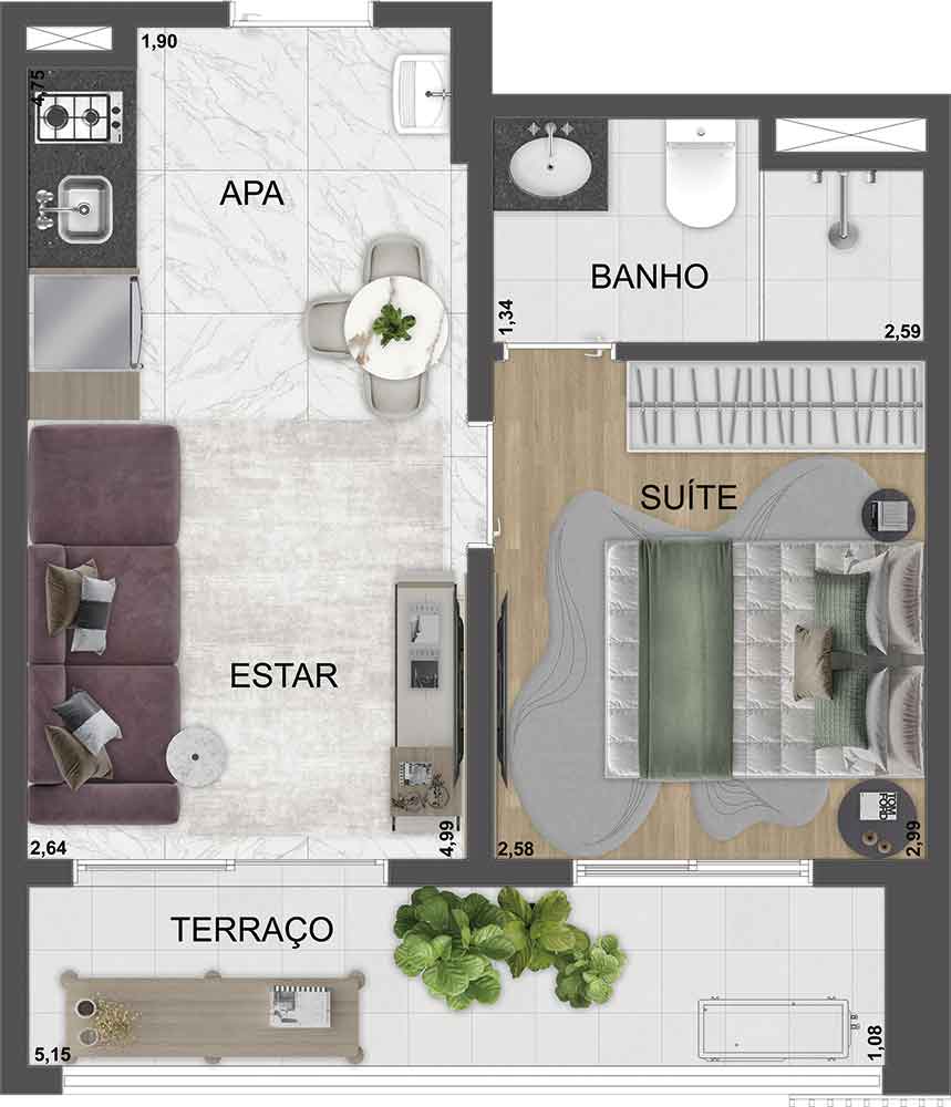 Apartamento à venda com 34m², 1 quarto sem vaga - 23