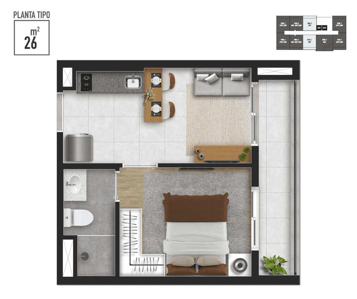 Apartamento à venda com 26m², 1 quarto sem vaga - 19