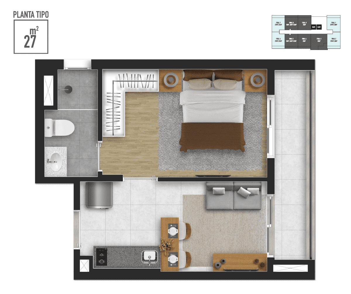 Apartamento à venda com 27m², 1 quarto sem vaga - 19