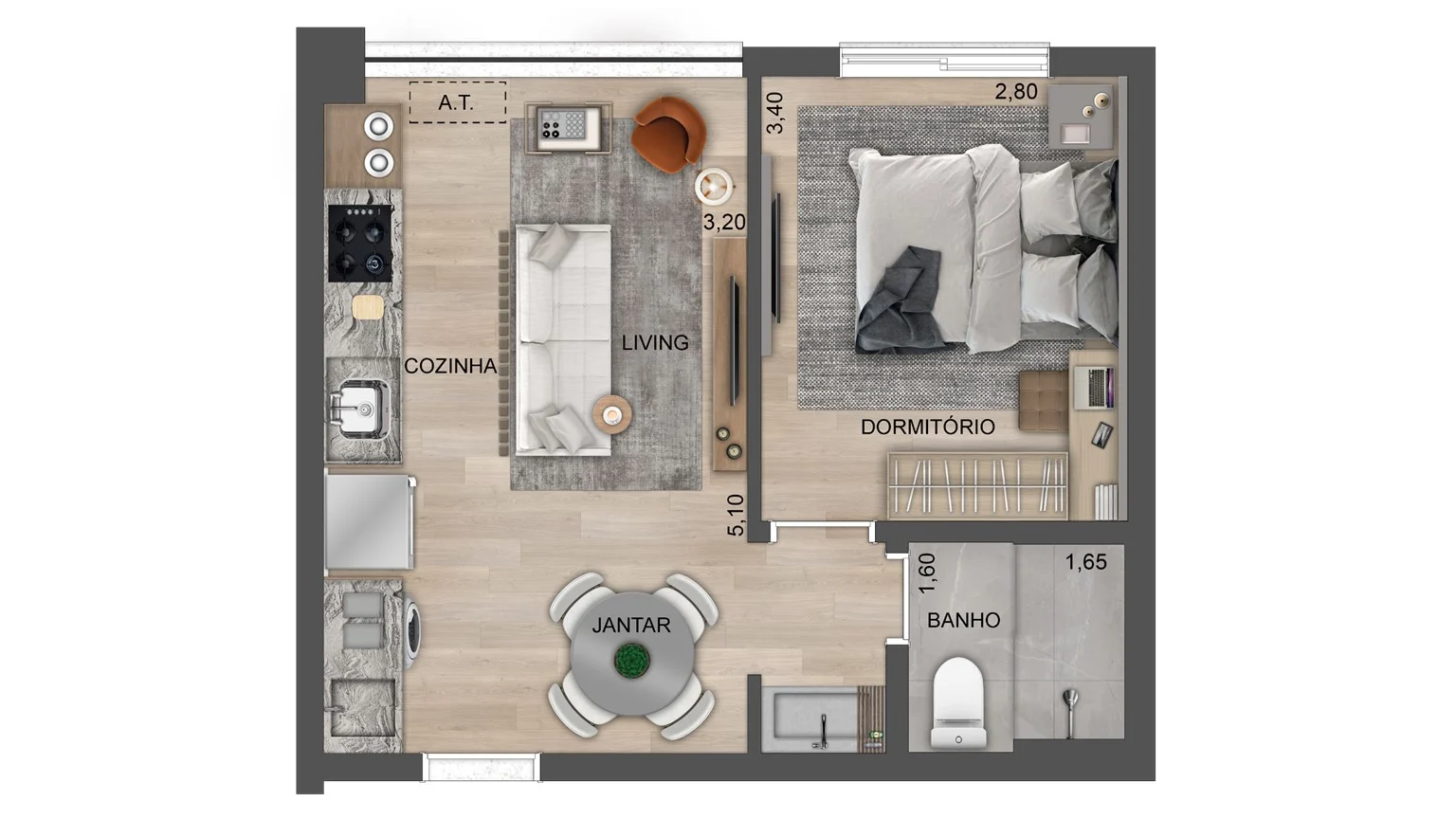 Apartamento à venda com 35m², 1 quarto sem vaga - 17