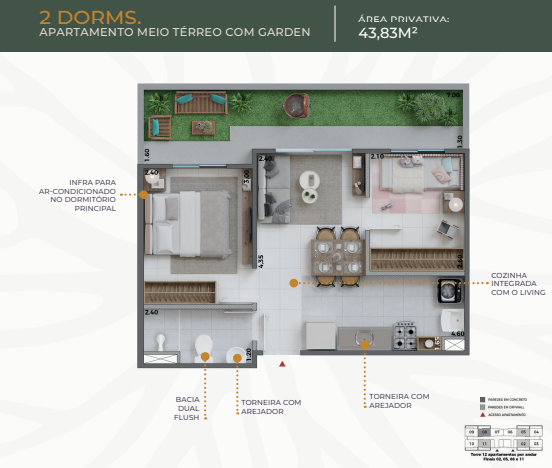 Apartamento à venda com 43m², 2 quartos sem vaga - 23