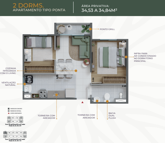 Apartamento à venda com 34m², 2 quartos sem vaga - 23