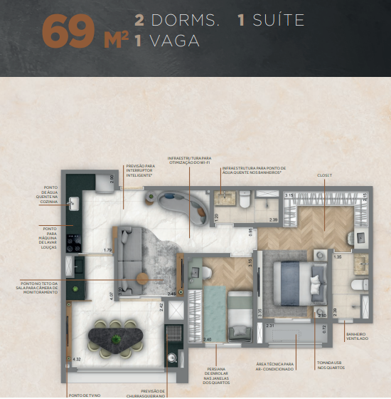 Apartamento à venda com 69m², 2 quartos com vaga - 15