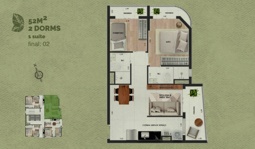 Apartamento à venda com 52m², 2 quartos sem vaga - 43