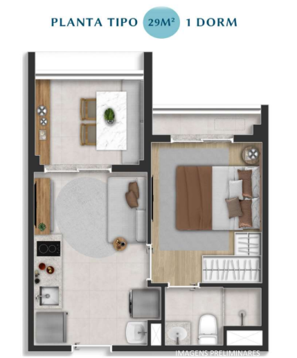 Apartamento à venda com 29m², 1 quarto sem vaga - 23