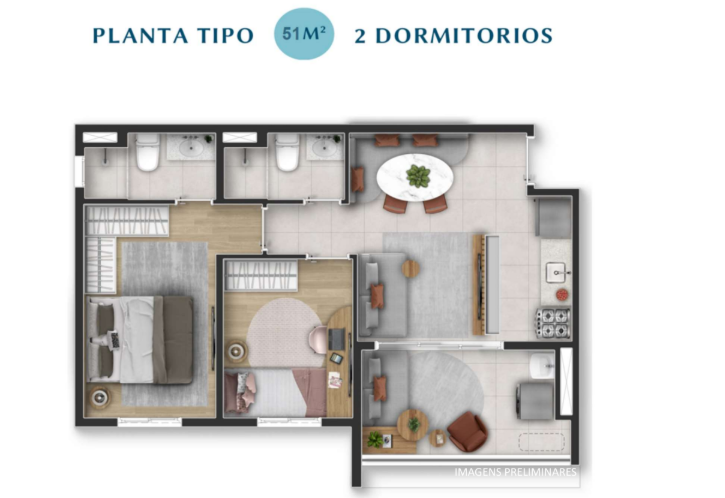 Apartamento à venda com 51m², 2 quartos sem vaga - 23