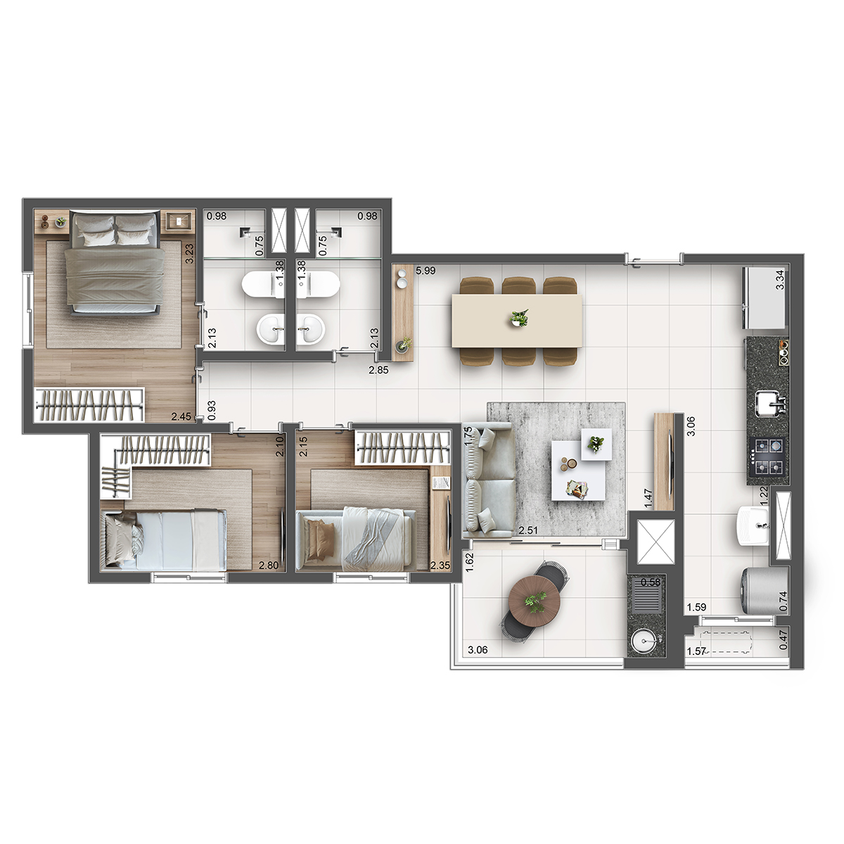 Apartamento à venda com 65m², 3 quartos com vaga - 25