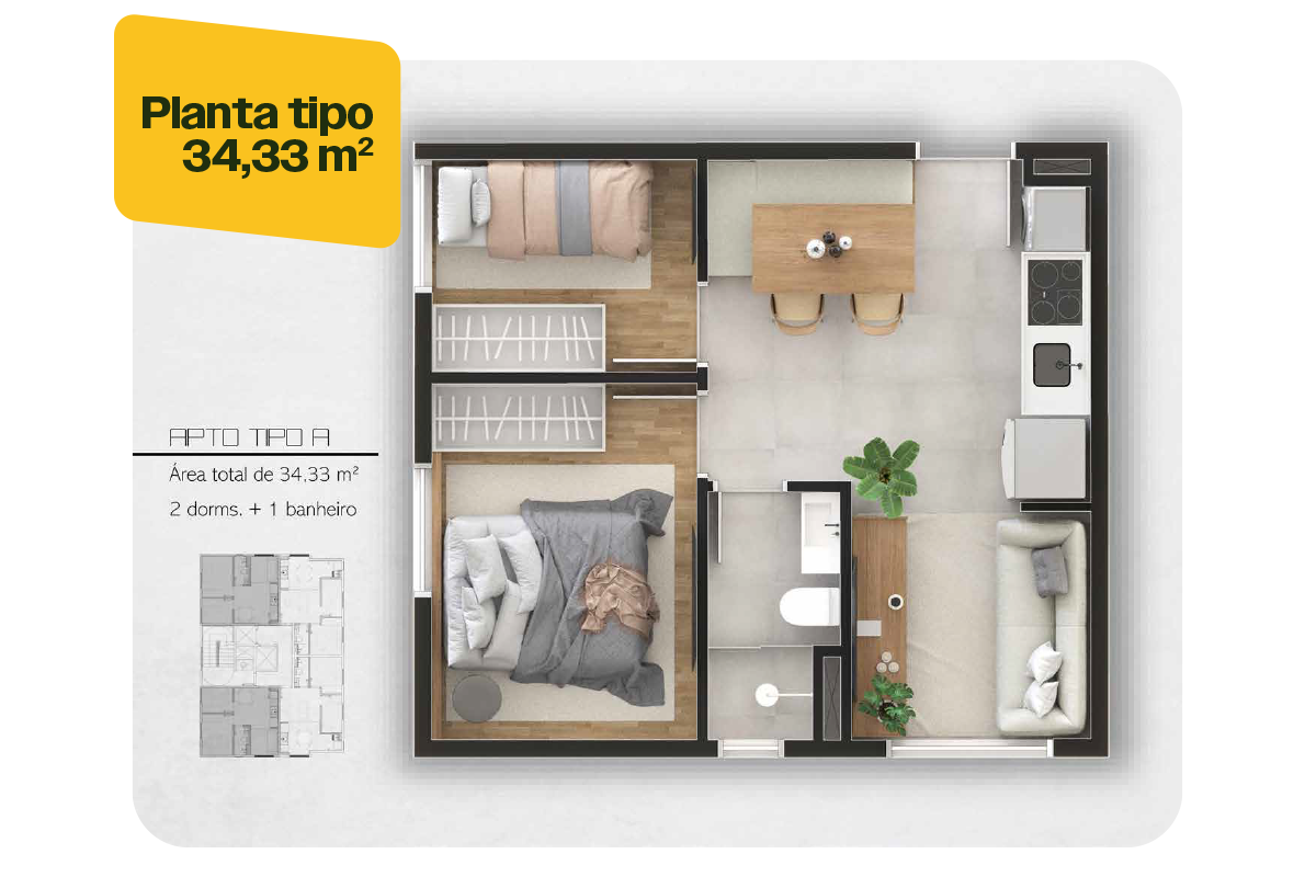 Apartamento à venda com 34m², 2 quartos sem vaga - 16