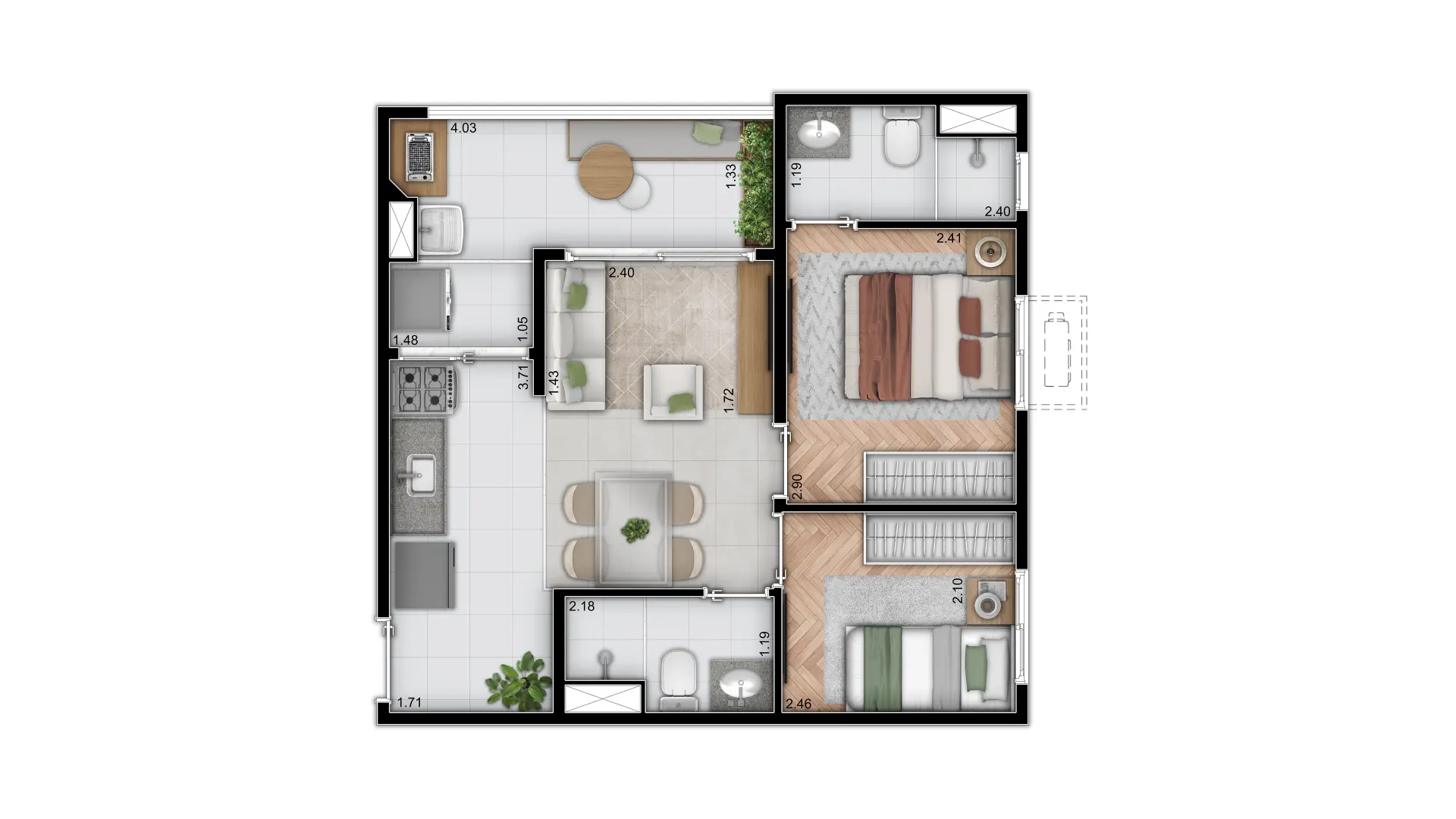 Apartamento à venda com 43m², 2 quartos sem vaga - 22