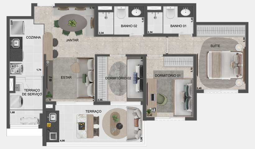Apartamento à venda com 76m², 3 quartos com vaga - 33