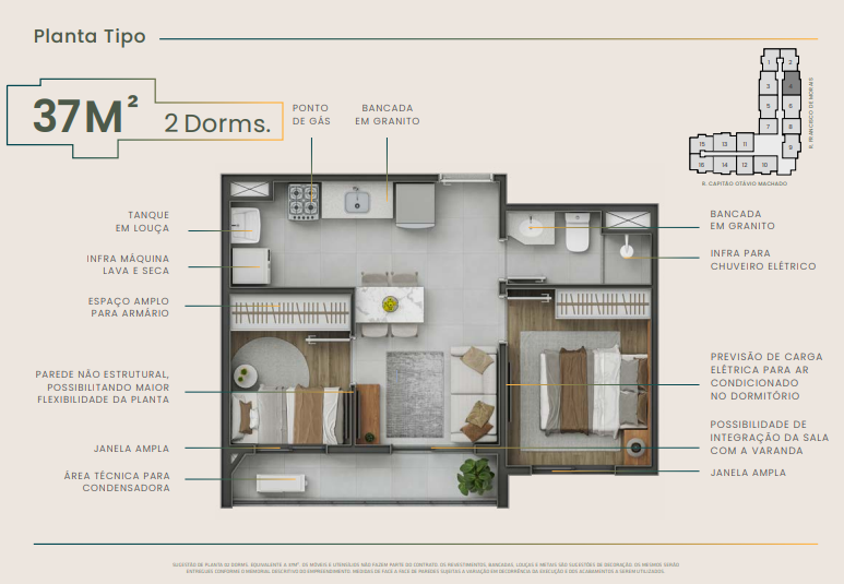 Apartamento à venda com 37m², 2 quartos sem vaga - 26