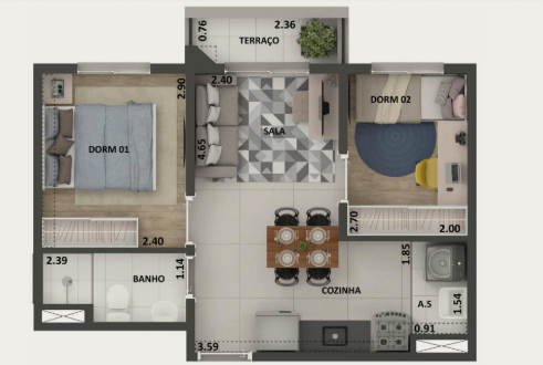 Apartamento à venda com 36m², 2 quartos sem vaga - 50