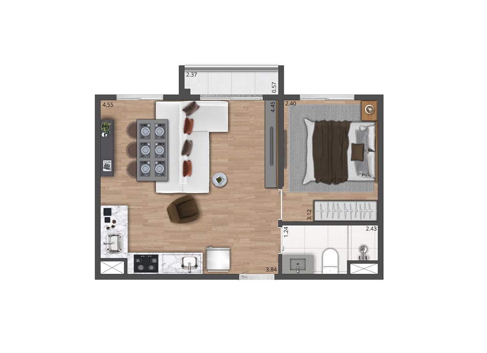 Apartamento à venda com 35m², 1 quarto sem vaga - 15