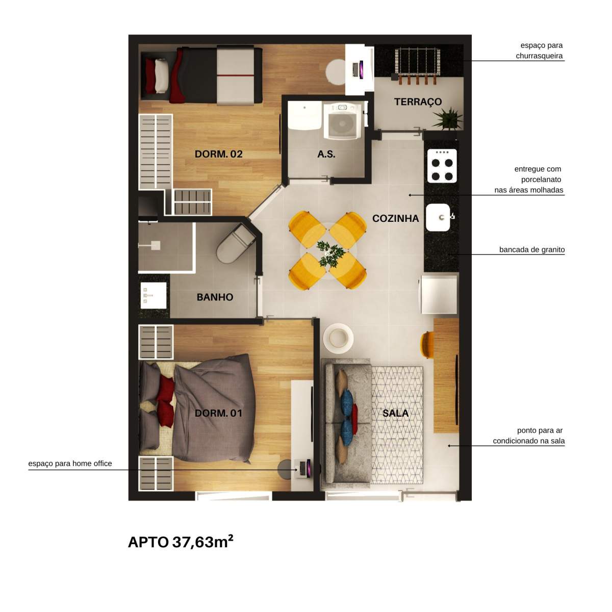 Apartamento à venda com 37m², 2 quartos sem vaga - 15