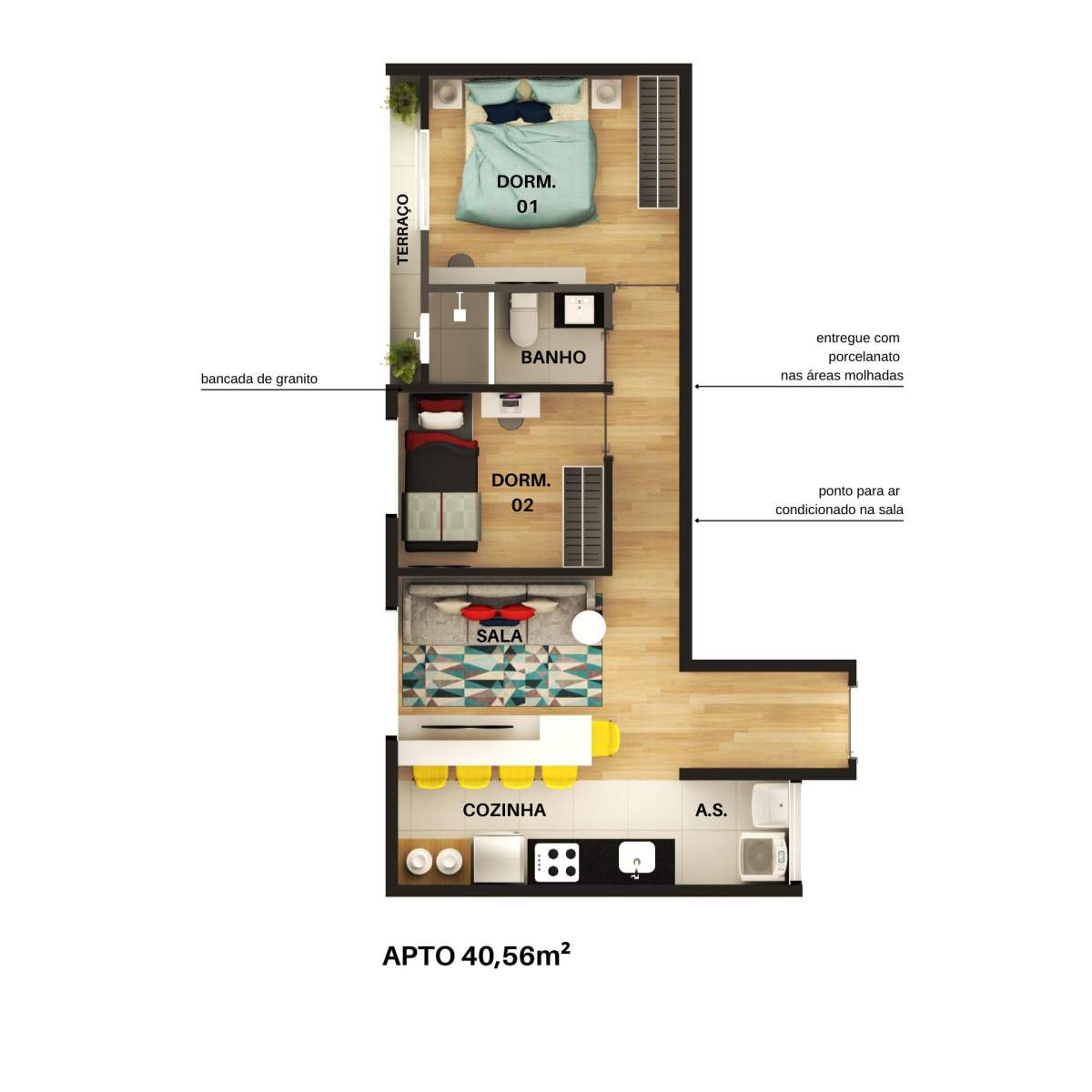 Apartamento à venda com 40m², 2 quartos sem vaga - 15