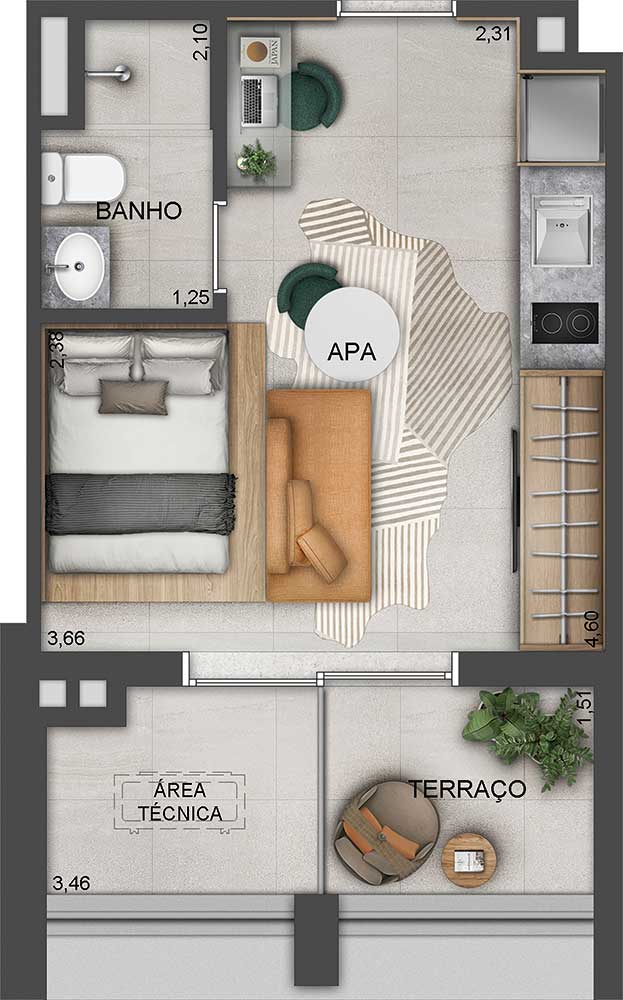 Studio à venda com 28m², 0 quartos sem vaga - 9
