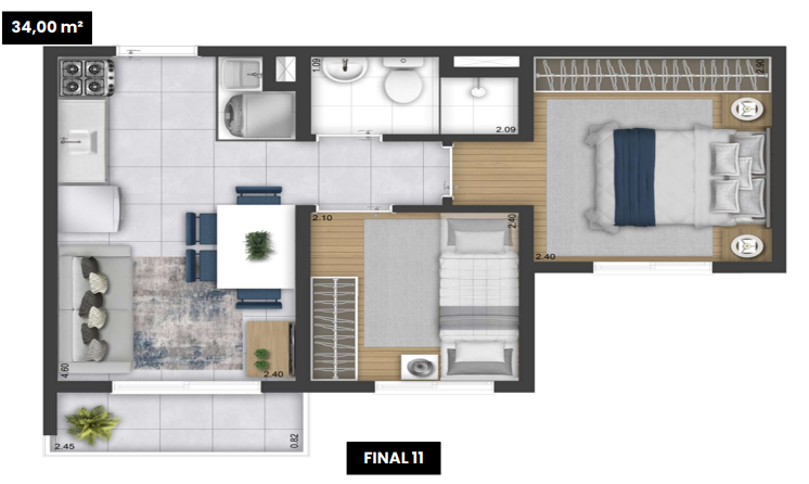 Apartamento à venda com 34m², 2 quartos sem vaga - 15