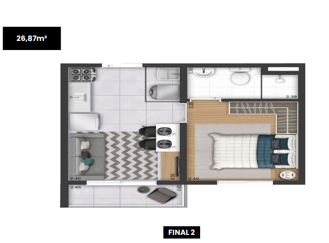 Apartamento à venda com 26m², 1 quarto sem vaga - 15