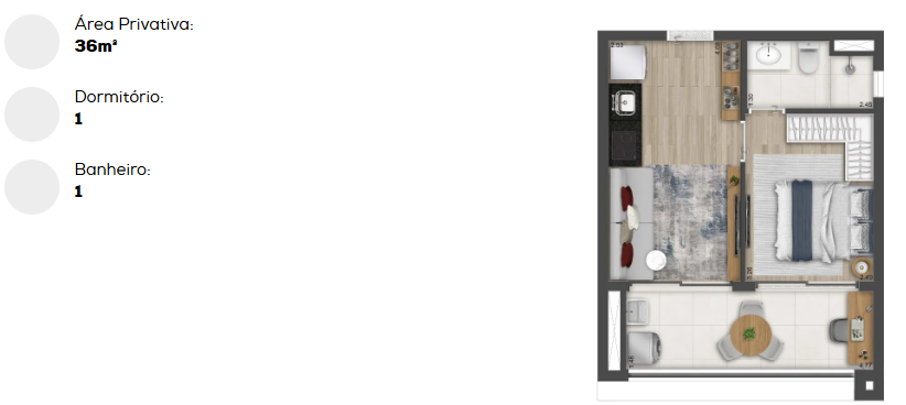 Studio à venda com 36m², 1 quarto sem vaga - 31