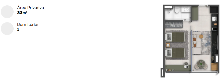 Apartamento à venda com 33m², 1 quarto sem vaga - 22