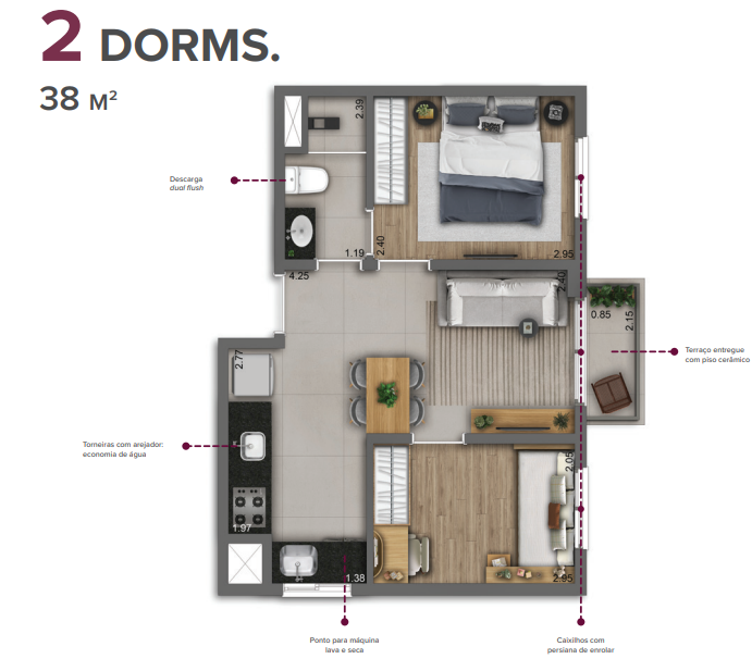 Apartamento à venda com 38m², 2 quartos sem vaga - 20