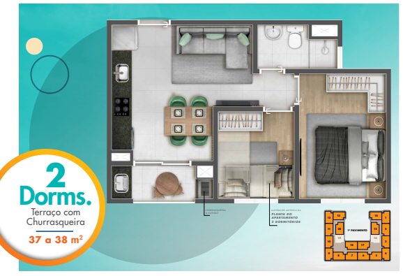 Apartamento à venda com 37m², 2 quartos sem vaga - 27