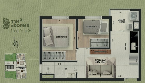 Apartamento à venda com 33m², 2 quartos sem vaga - 43