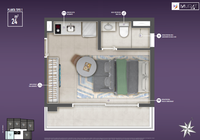 Studio à venda com 24m², 0 quartos sem vaga - 19
