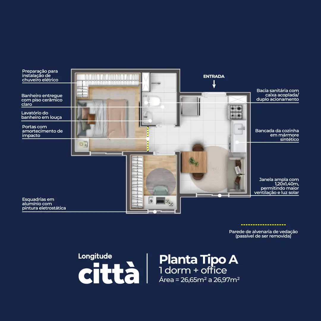 Apartamento à venda com 26m², 1 quarto sem vaga - 18