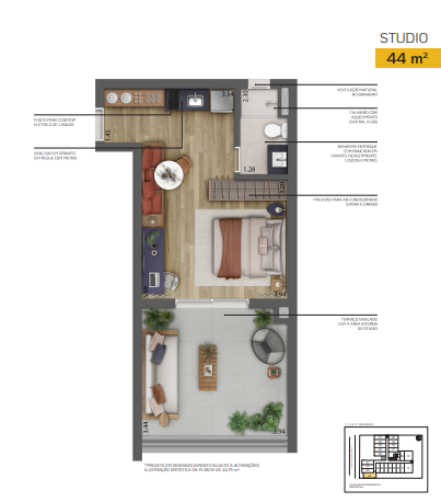 Studio à venda com 44m², 0 quartos sem vaga - 16