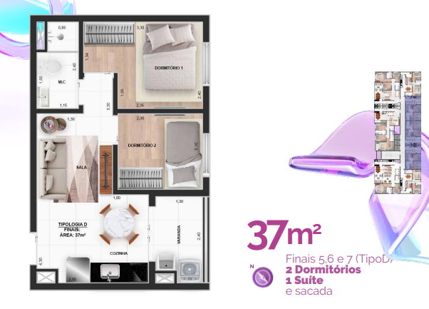 Apartamento à venda com 37m², 2 quartos sem vaga - 18