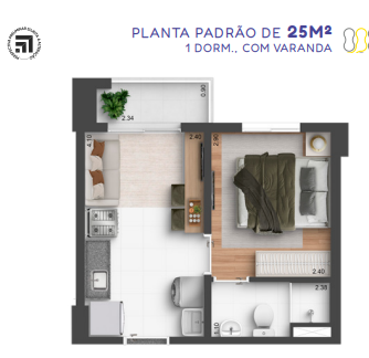 Apartamento à venda com 25m², 1 quarto sem vaga - 23