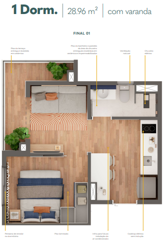 Apartamento à venda com 28m², 1 quarto sem vaga - 15