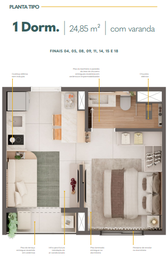 Apartamento à venda com 24m², 1 quarto sem vaga - 15