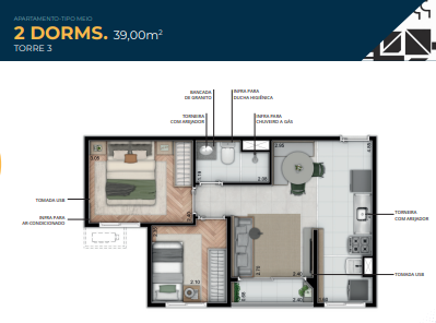 Apartamento à venda com 39m², 2 quartos sem vaga - 17