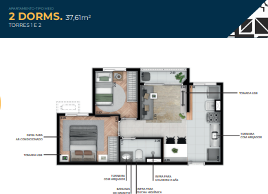 Apartamento à venda com 37m², 2 quartos sem vaga - 17
