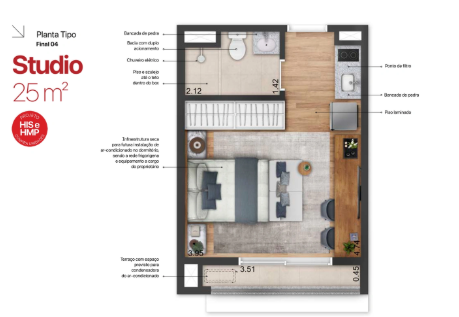 Studio à venda com 25m², 0 quartos sem vaga - 30