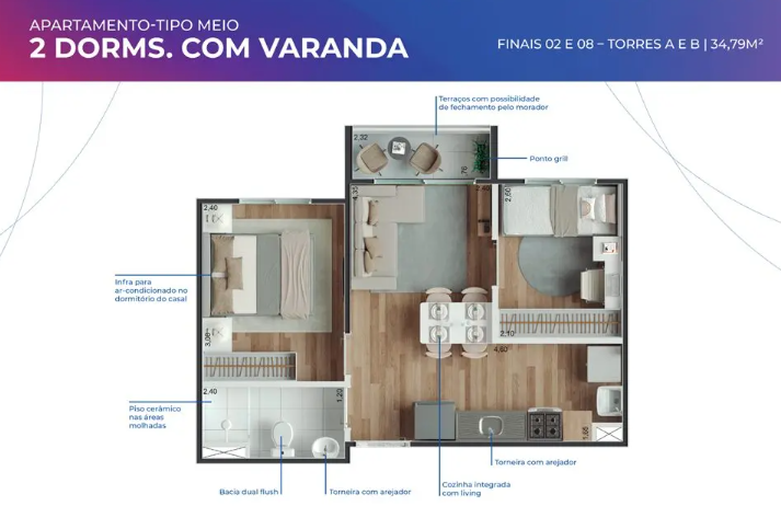 Apartamento à venda com 34m², 2 quartos sem vaga - 9