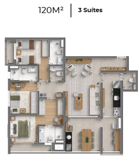 Apartamento à venda com 120m², 3 quartos com vaga - 21